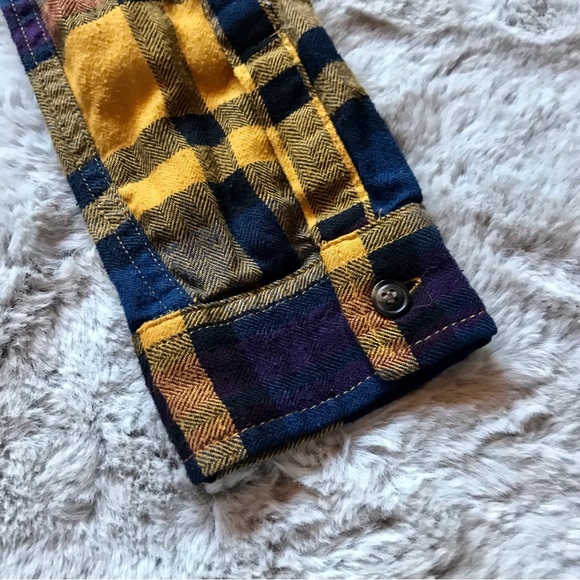 Preppy Plaid button down by Pink Rose medium blue purple mustard yellow - Picture 3 of 6